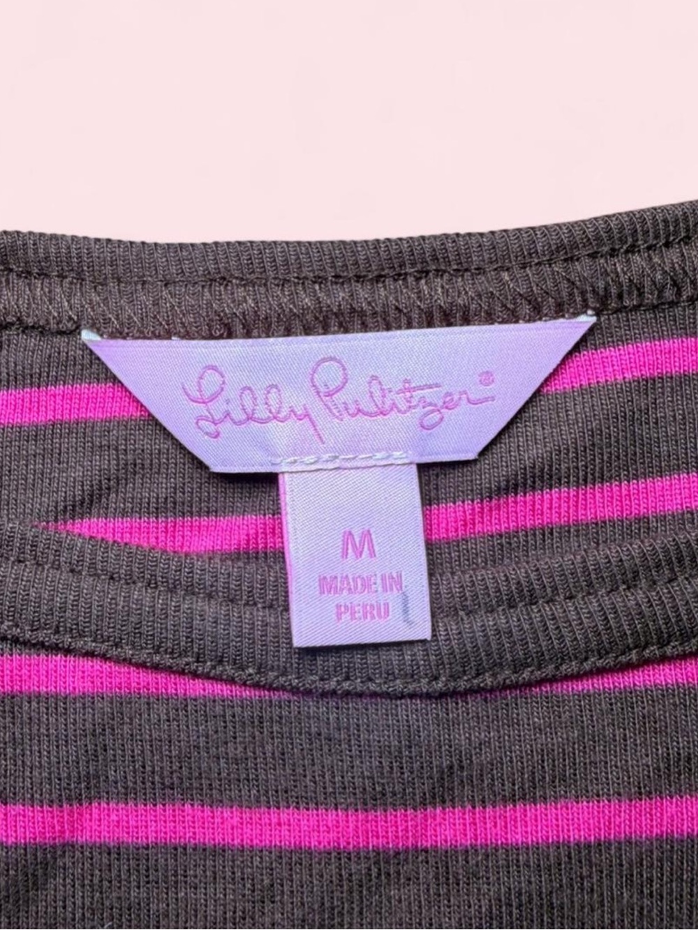 Lilly Pulitzer Striped Pima Cotton Modal Top Medium Pink Brown Gold Button - Picture 6 of 8
